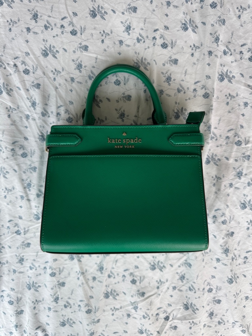 kate spade Green Structured Top-Handle Satchel with Gold Logo